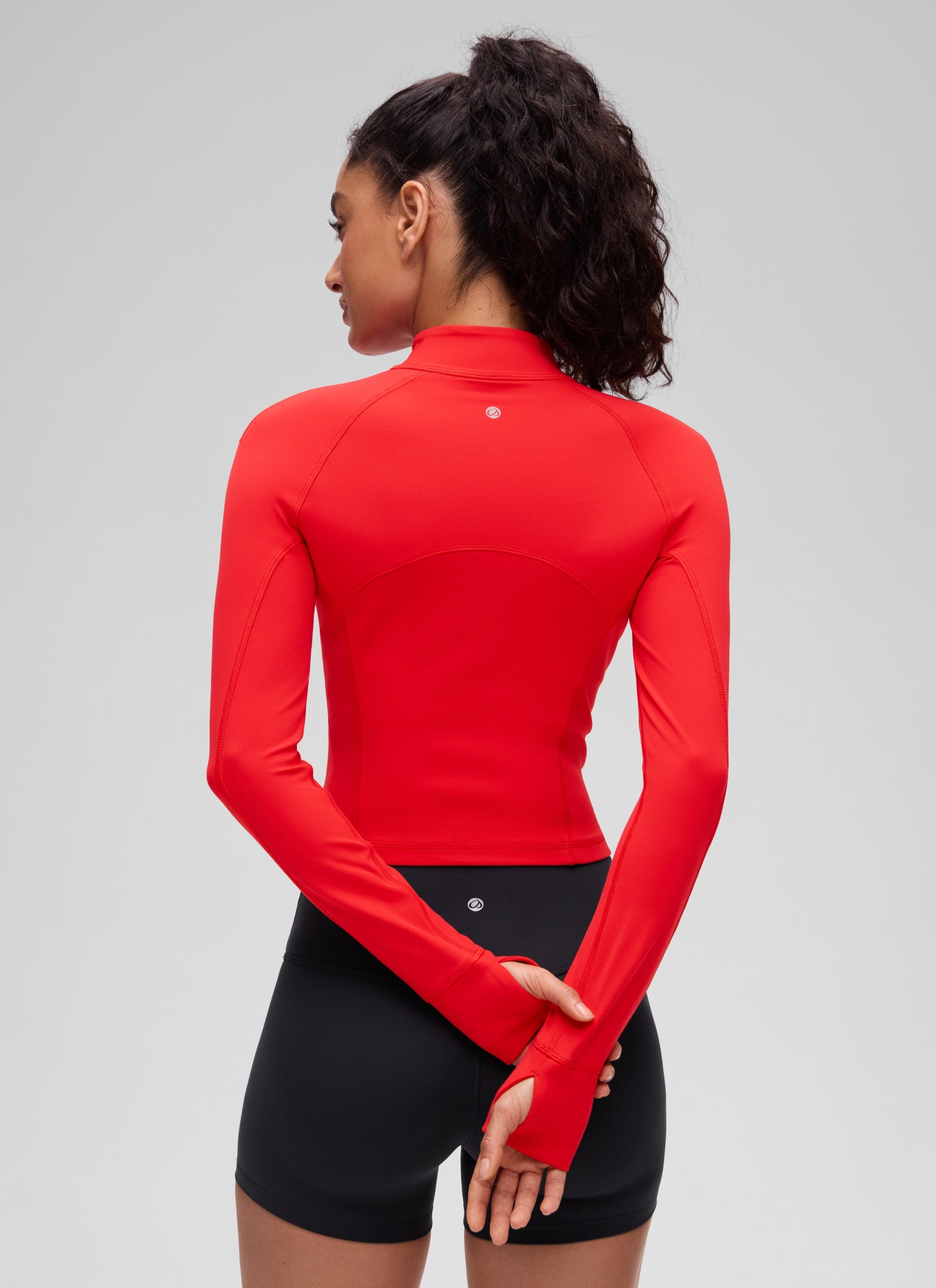 Baju Yoga Slim Fit Wanita CRZ YOGA Butterluxe Lengan Panjang Separuh Zip Merah Tua
