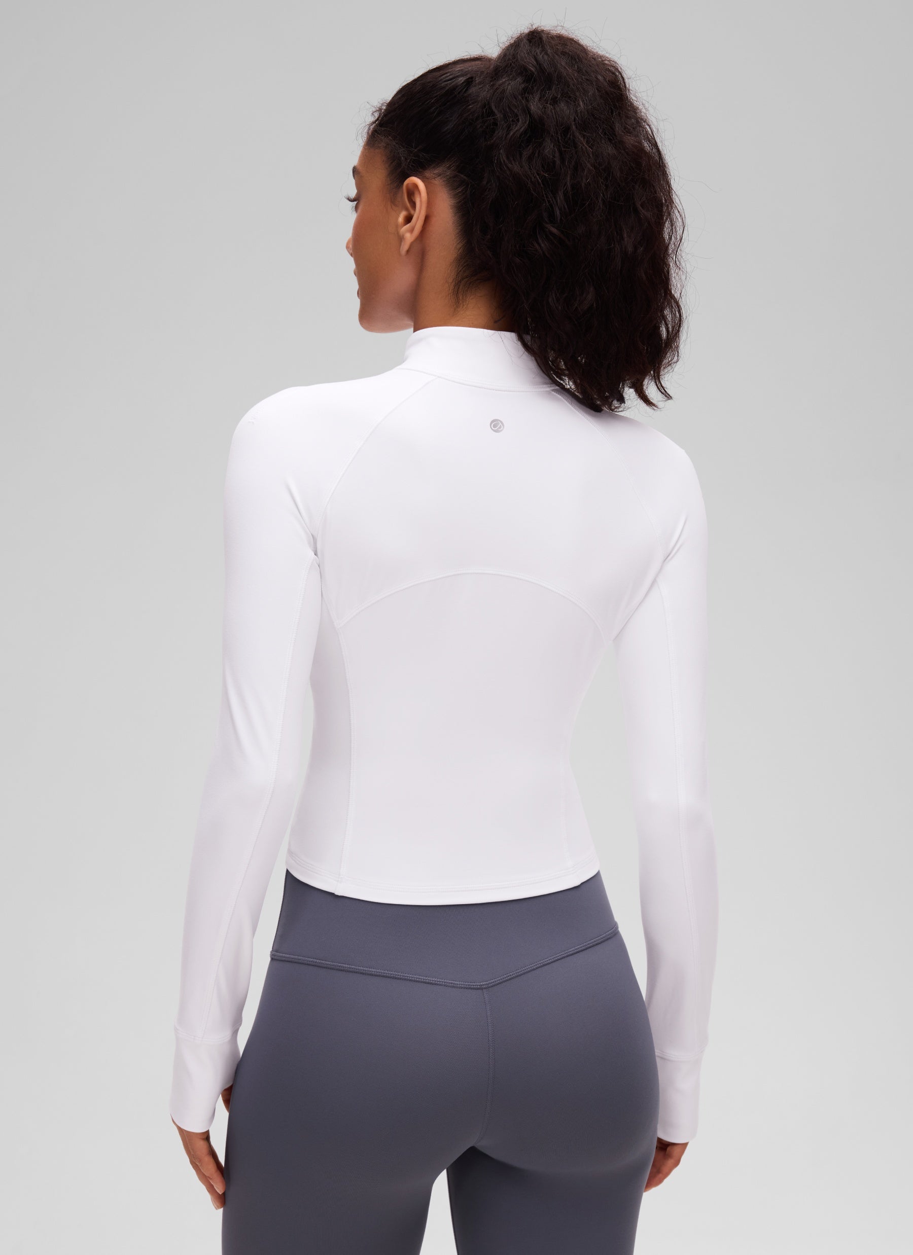 Baju Yoga Slim Fit Wanita CRZ YOGA Butterluxe Lengan Panjang Separuh Zip Putih