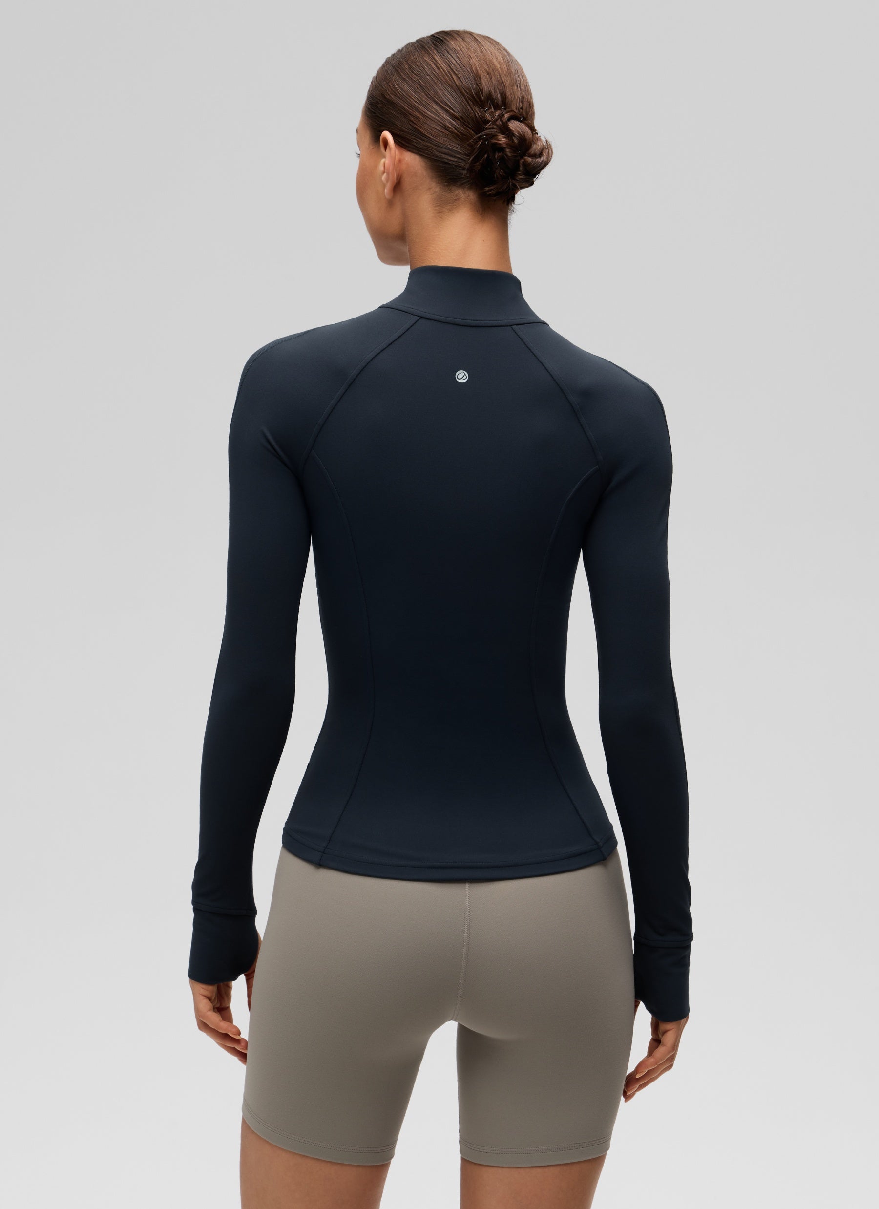 CRZ YOGA महिलाओं के योगा स्लिम फिट टॉप्स Butterluxe फुल ज़िप लॉन्ग स्लीव्स ट्रू नेवी