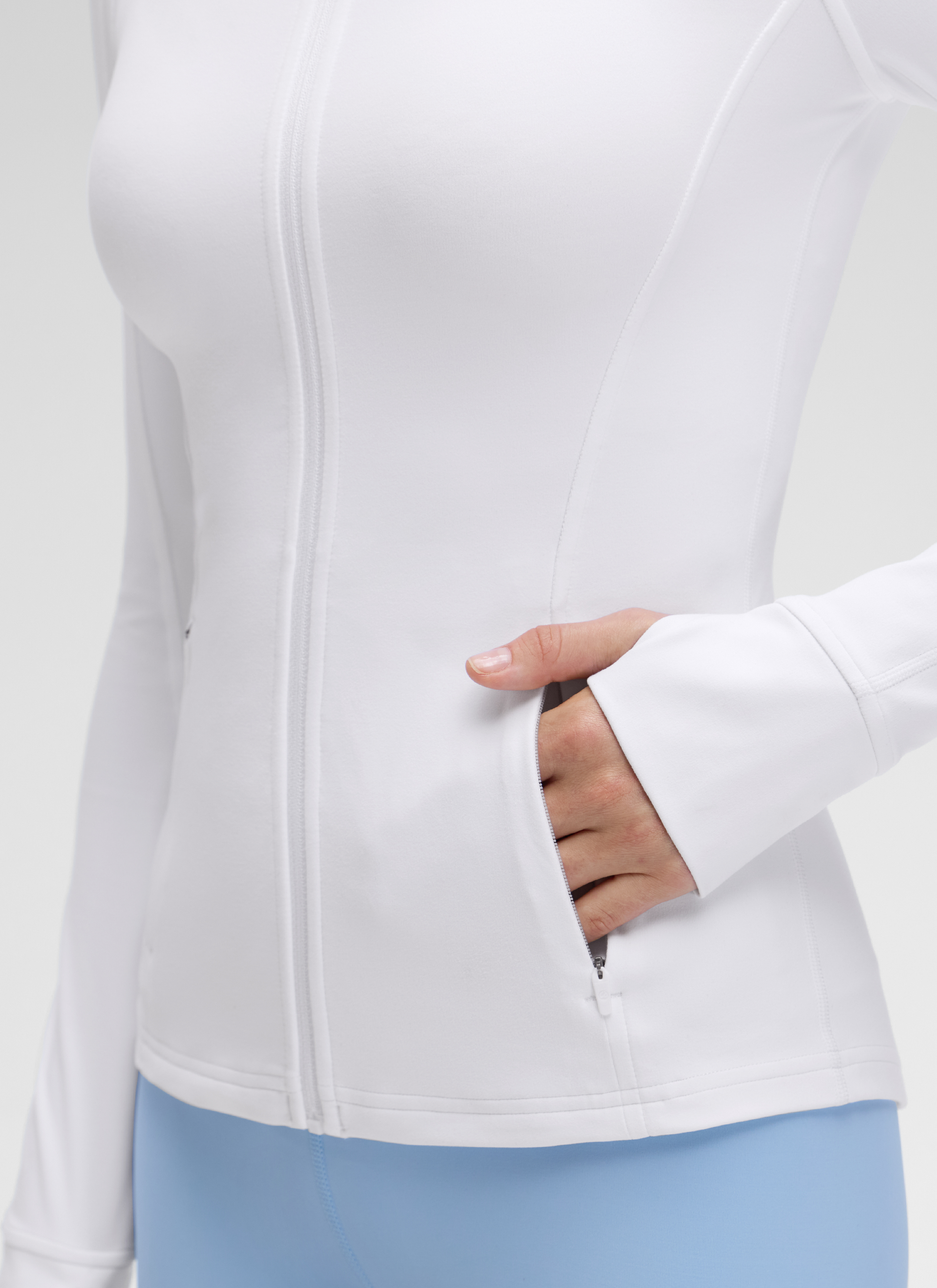 CRZ YOGA महिलाओं के योगा स्लिम फिट टॉप्स Butterluxe फुल ज़िप लॉन्ग स्लीव्स व्हाइट