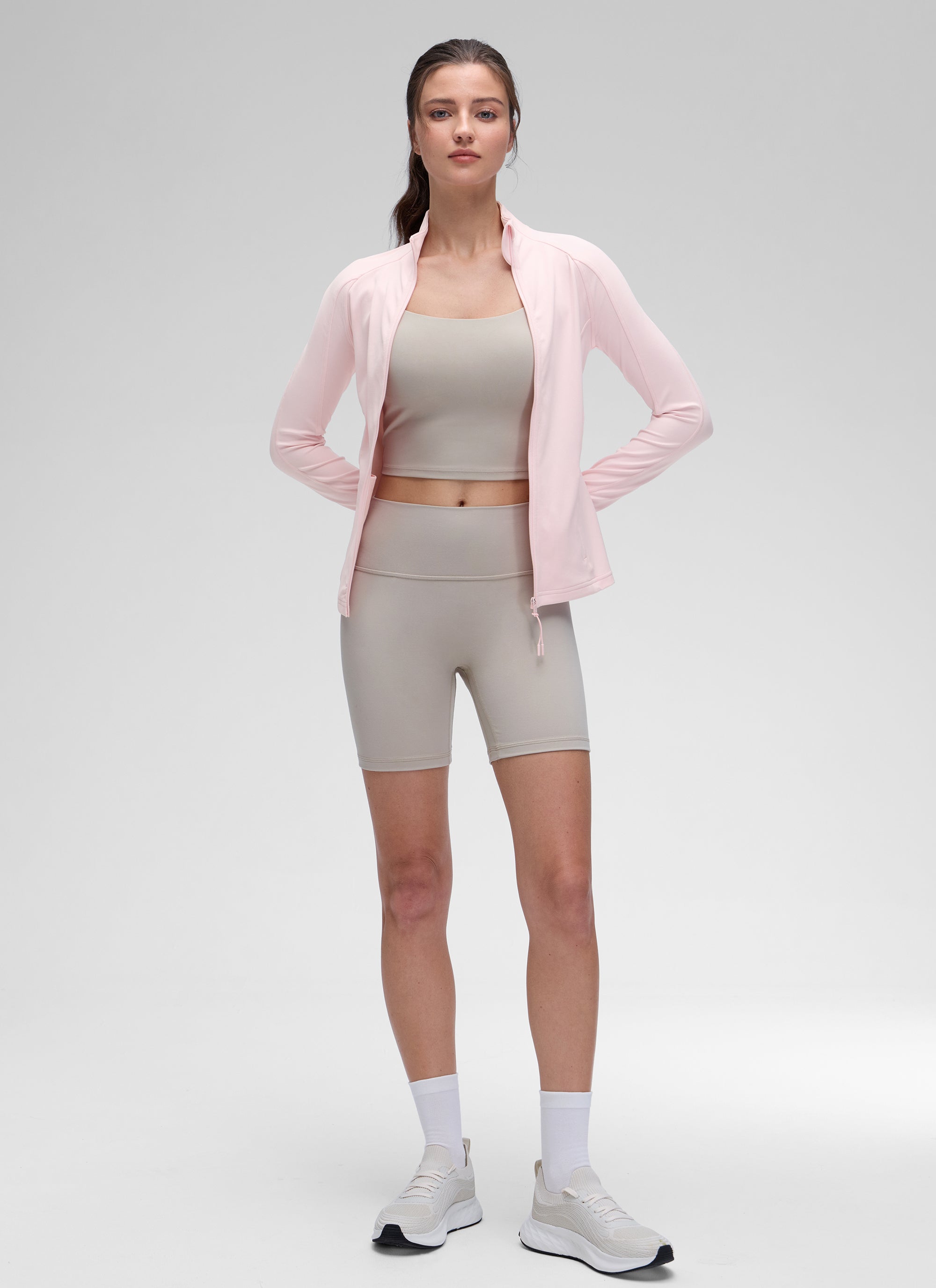 CRZ YOGA महिलाओं के योगा स्लिम फिट टॉप्स Butterluxe फुल ज़िप लॉन्ग स्लीव्स स्ट्रॉबेरी पिंक