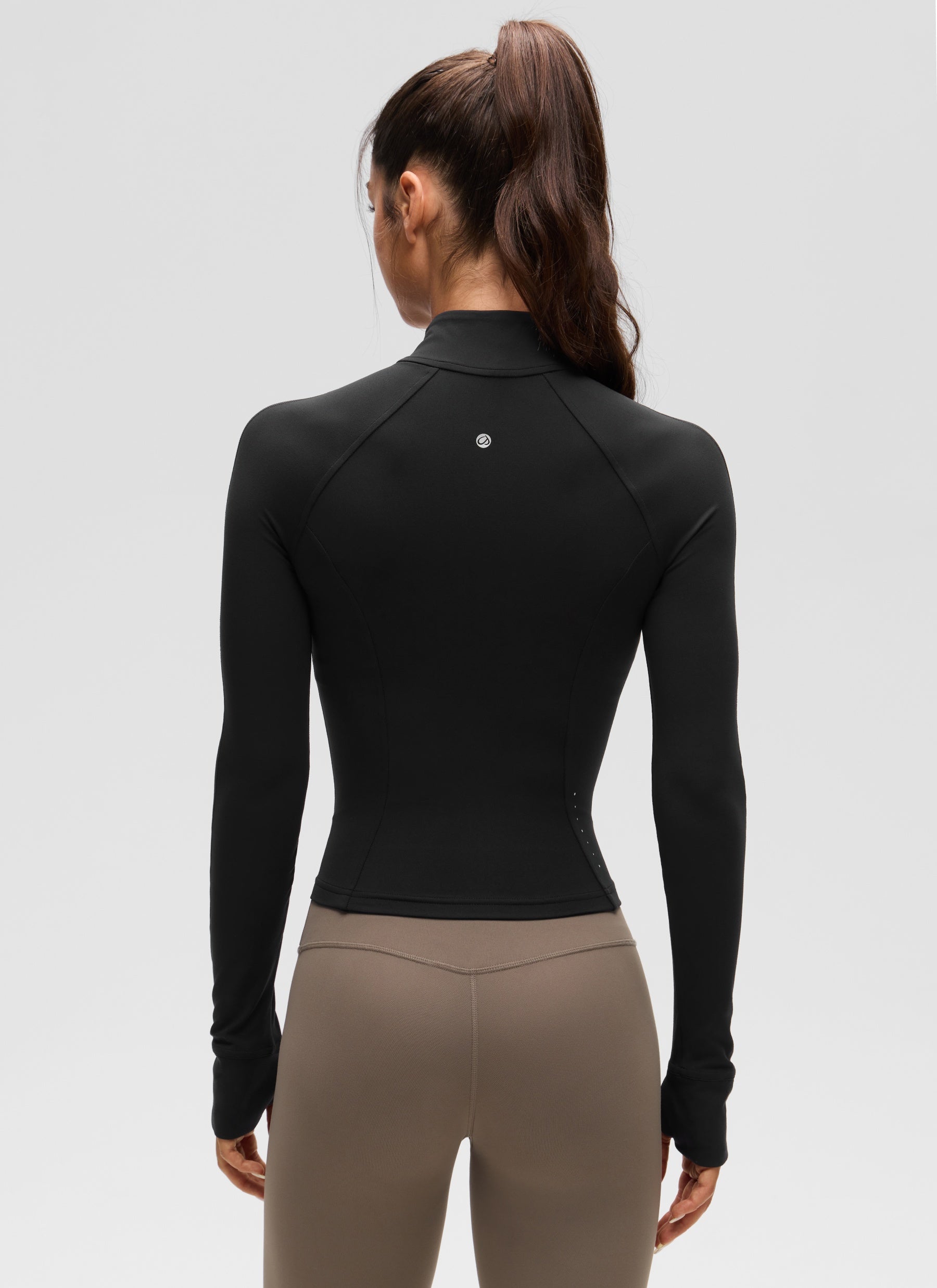 CRZ YOGA Wanita Butterluxe Jaket Pakaian Luar Berpoket Potong Berzip Penuh Hitam