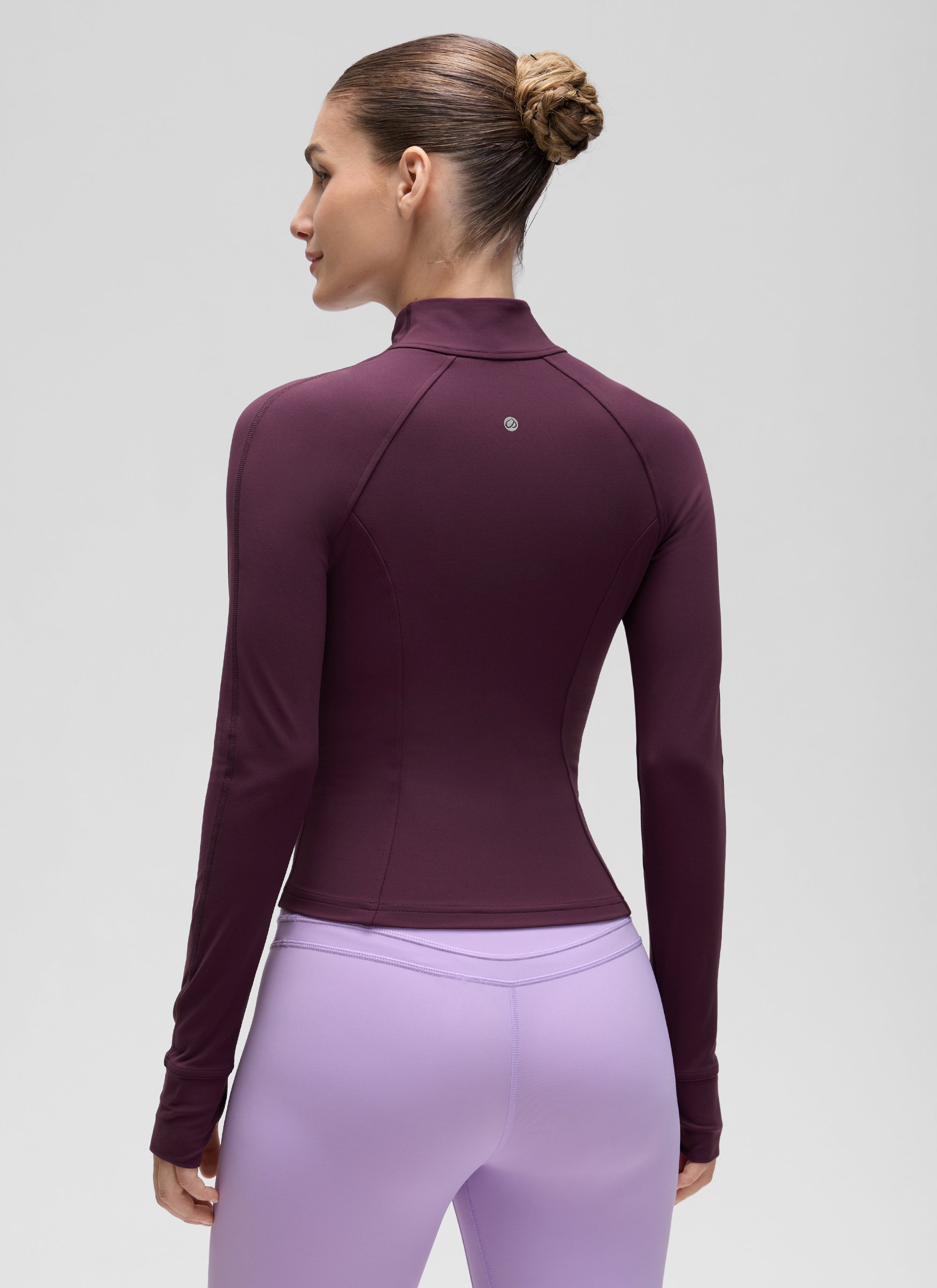 CRZ YOGA Wanita Butterluxe Jaket Pakaian Luar Berzip Penuh Poket Potongan Ungu Tua