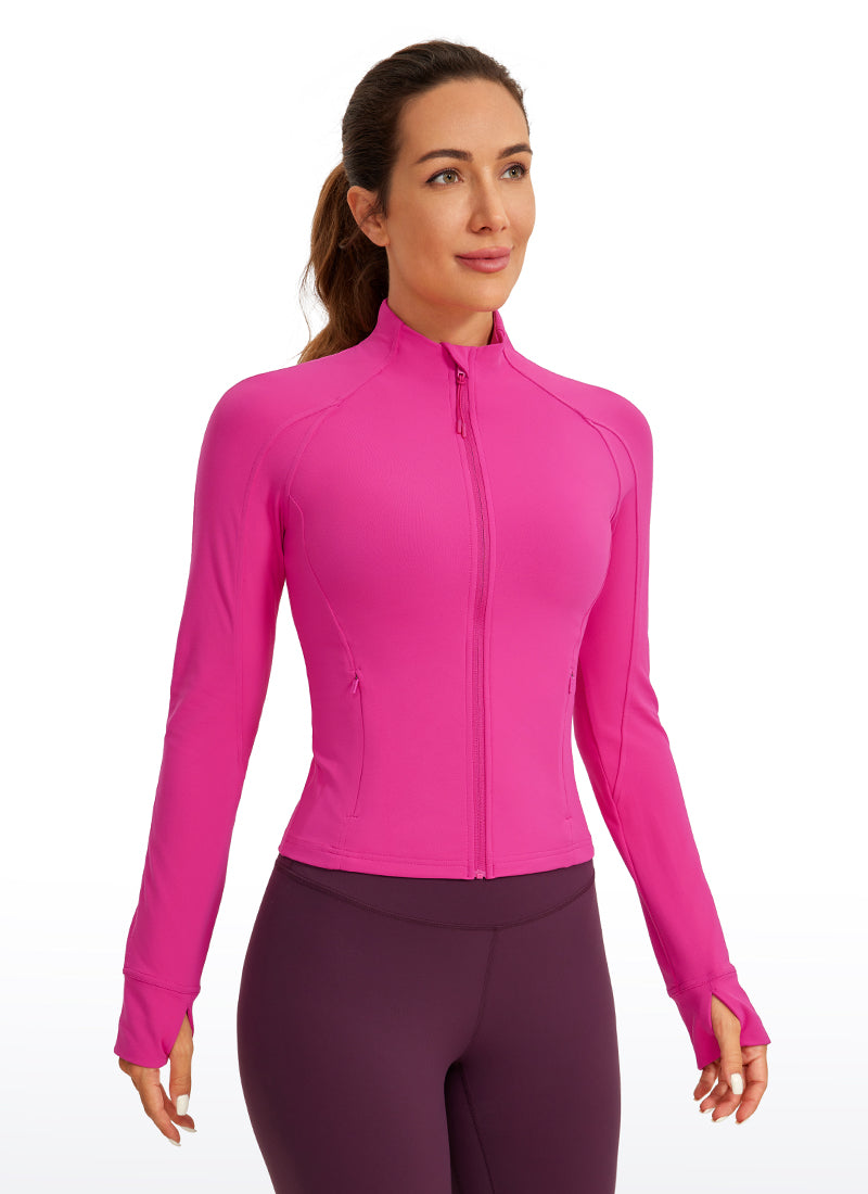CRZ YOGA Wanita Butterluxe Pakaian Luar Berpoket Potong Jaket Zip Penuh Bunga Raya Ungu