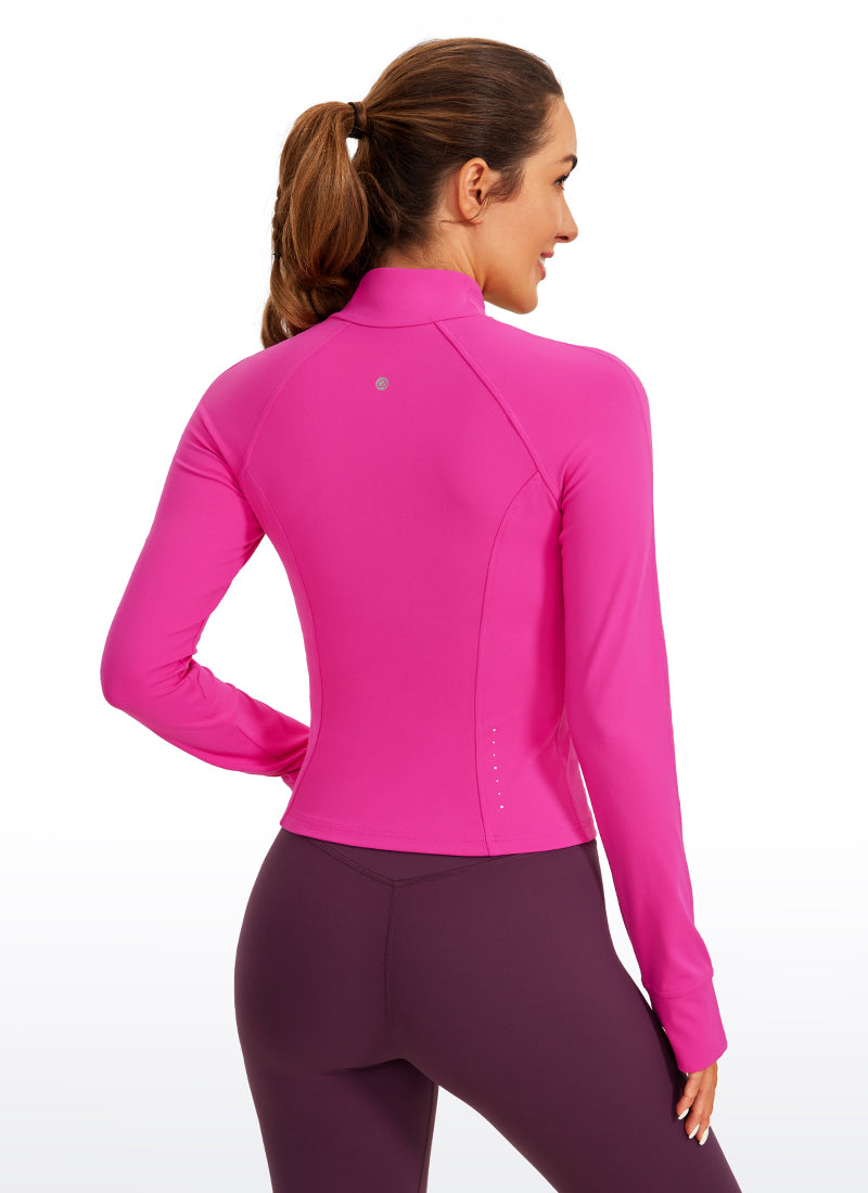 CRZ YOGA Wanita Butterluxe Pakaian Luar Berpoket Potong Jaket Zip Penuh Bunga Raya Ungu