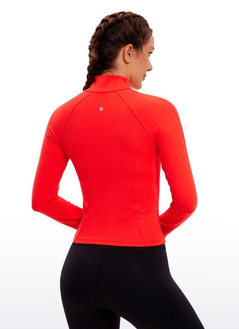 Áo khoác nữ CRZ YOGA Butterluxe dáng ngắn có túi, khóa kéo toàn phần màu đỏ sẫm