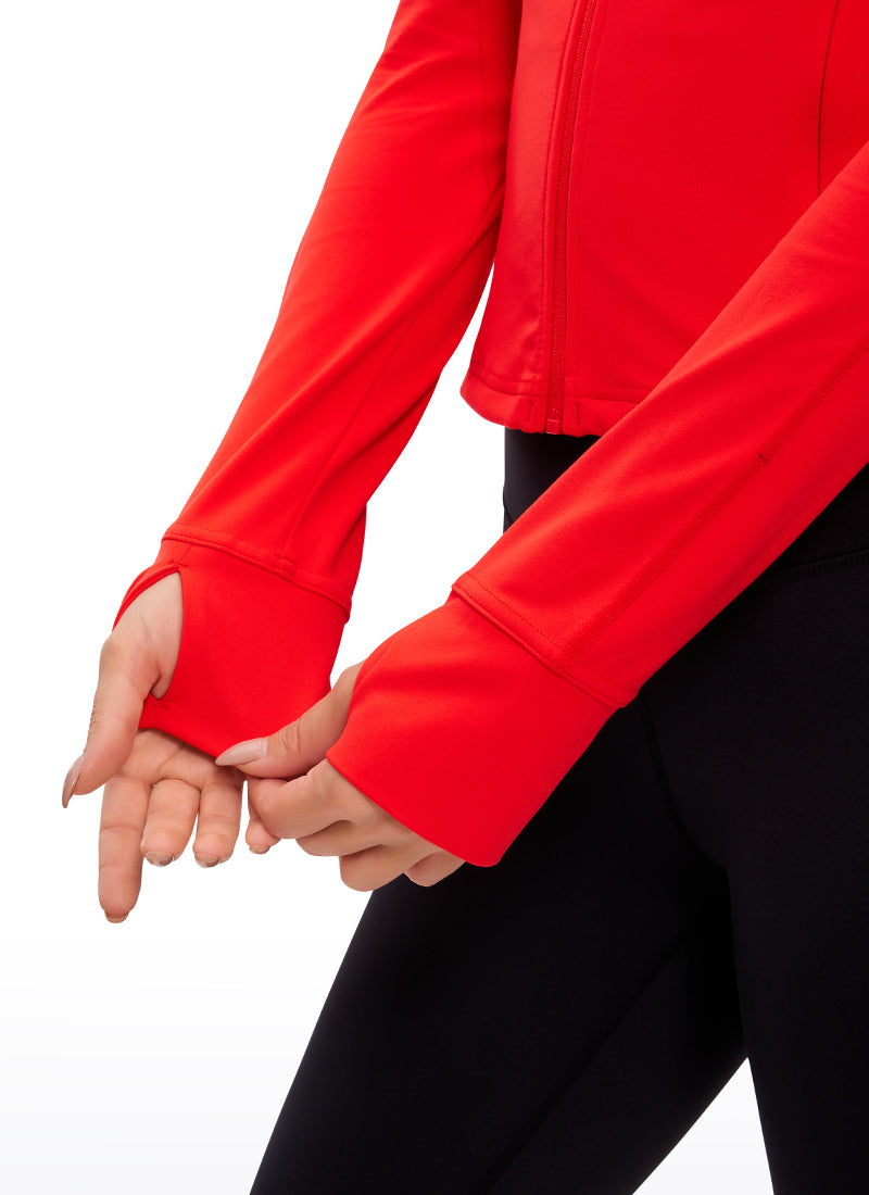 Áo khoác nữ CRZ YOGA Butterluxe dáng ngắn có túi, khóa kéo toàn phần màu đỏ sẫm
