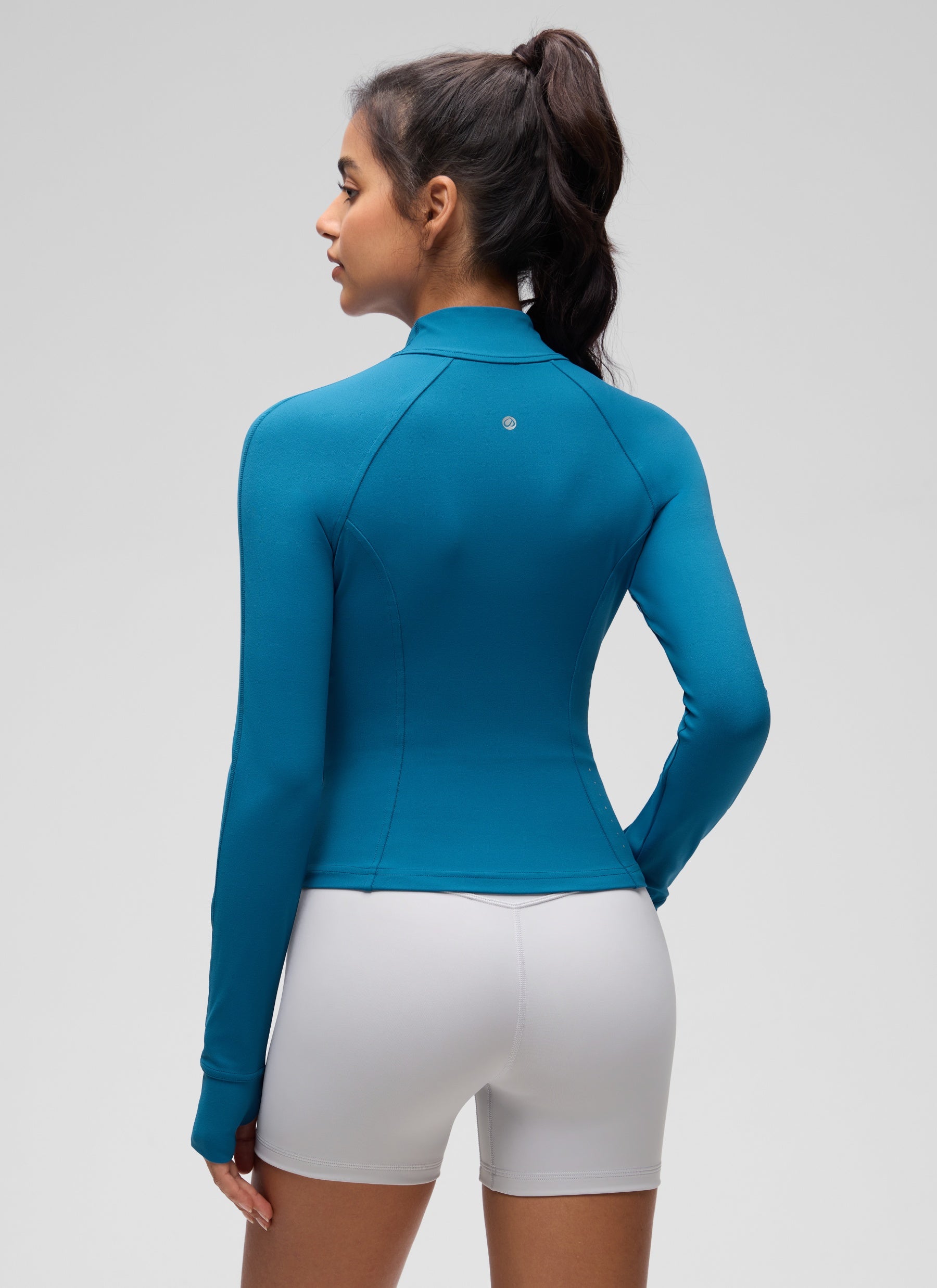 CRZ YOGA Wanita Butterluxe Jaket Pakaian Luar Berpoket Potong Berzip Penuh Biru Super-sonik
