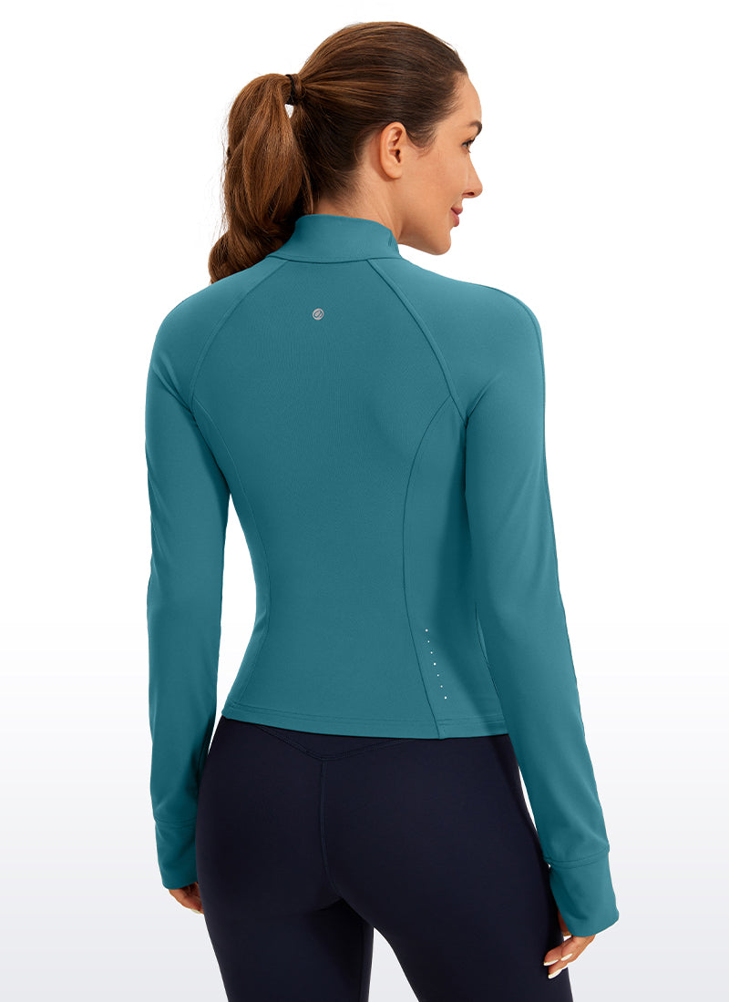 CRZ YOGA Wanita Butterluxe Jaket Pakaian Luar Berzip Penuh Berpoket Potongan Hijau Jade