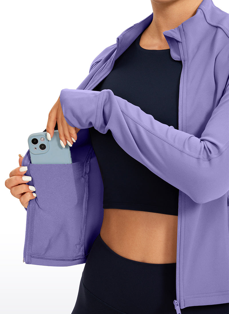 Áo khoác nữ CRZ YOGA Butterluxe dáng ngắn có túi, khóa kéo toàn phần màu tím oải hương đậm