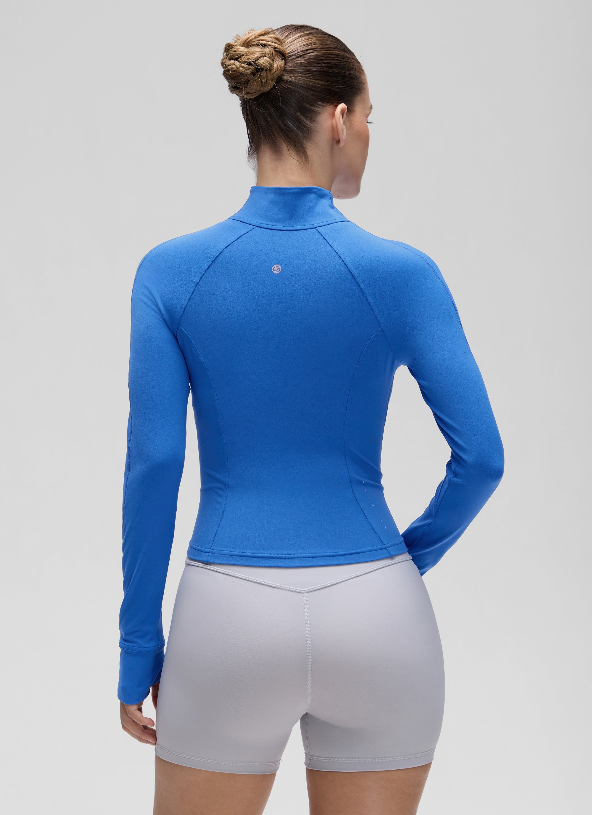 CRZ YOGA Wanita Butterluxe Jaket Pakaian Luar Berpoket Potong Berzip Penuh Biru Berkilau