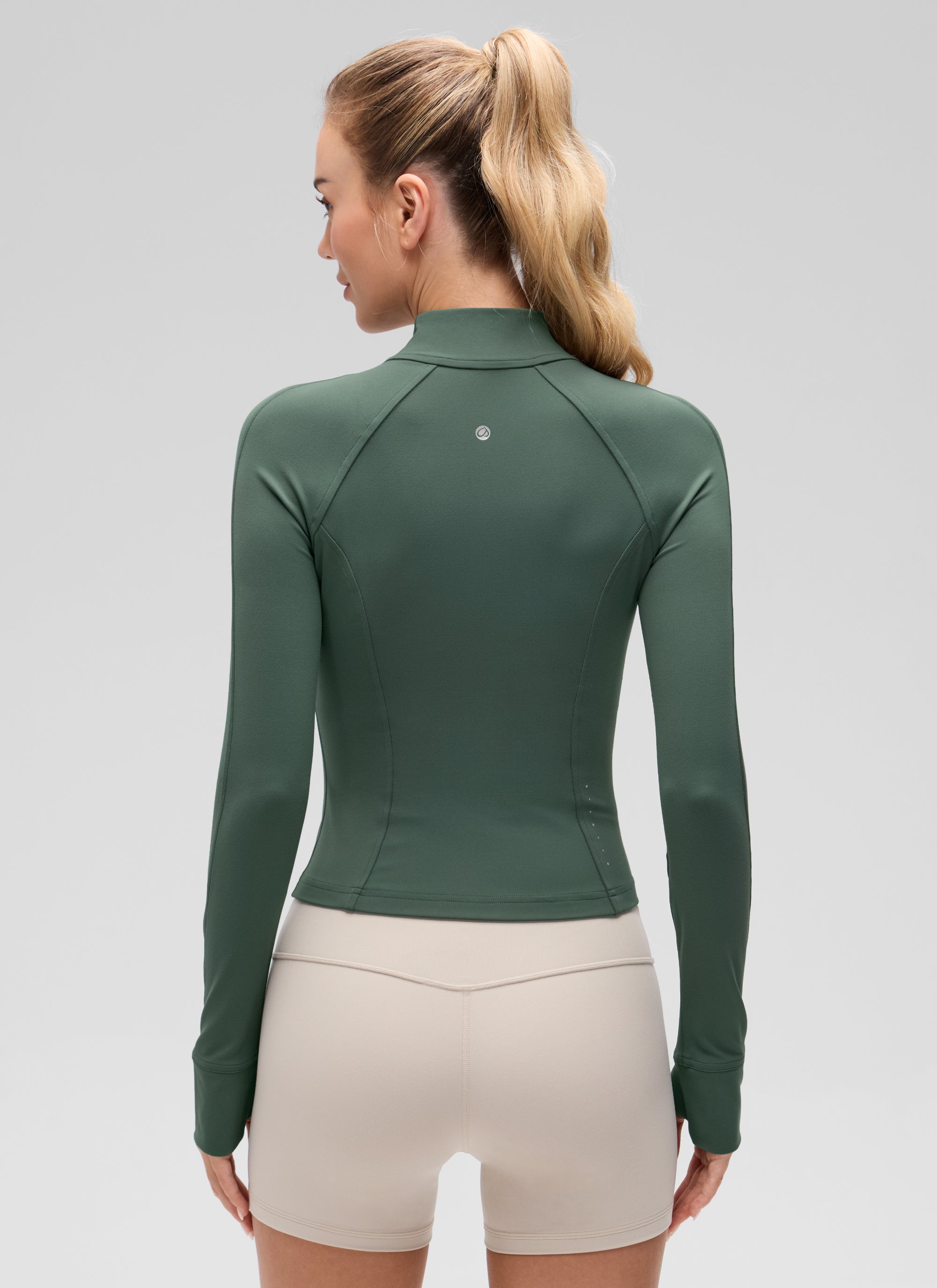 CRZ YOGA Wanita Butterluxe Jaket Pakaian Luar Berzip Penuh Poket Potong Hijau Hutan Gelap