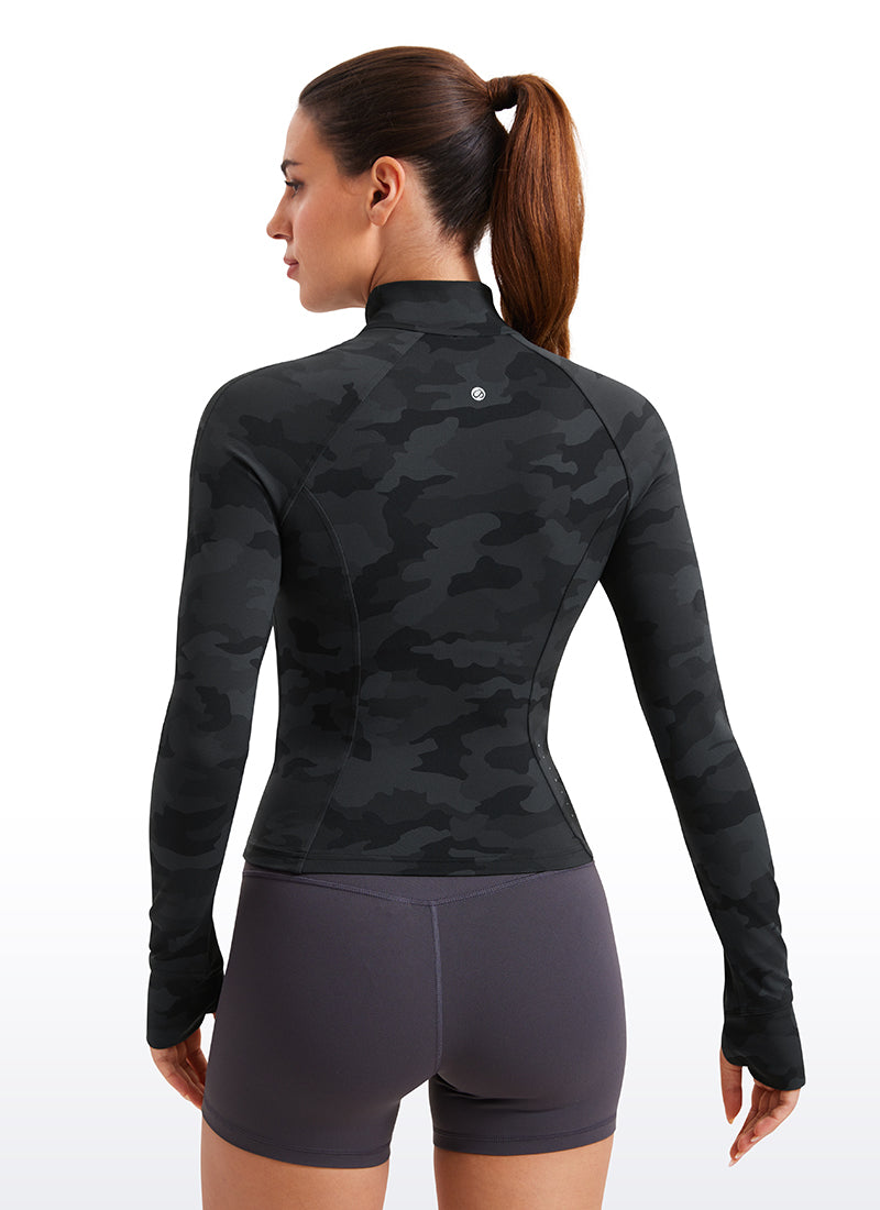 Áo khoác nữ CRZ YOGA Butterluxe dáng ngắn có túi, khóa kéo toàn phần họa tiết rằn ri xám đậm 2