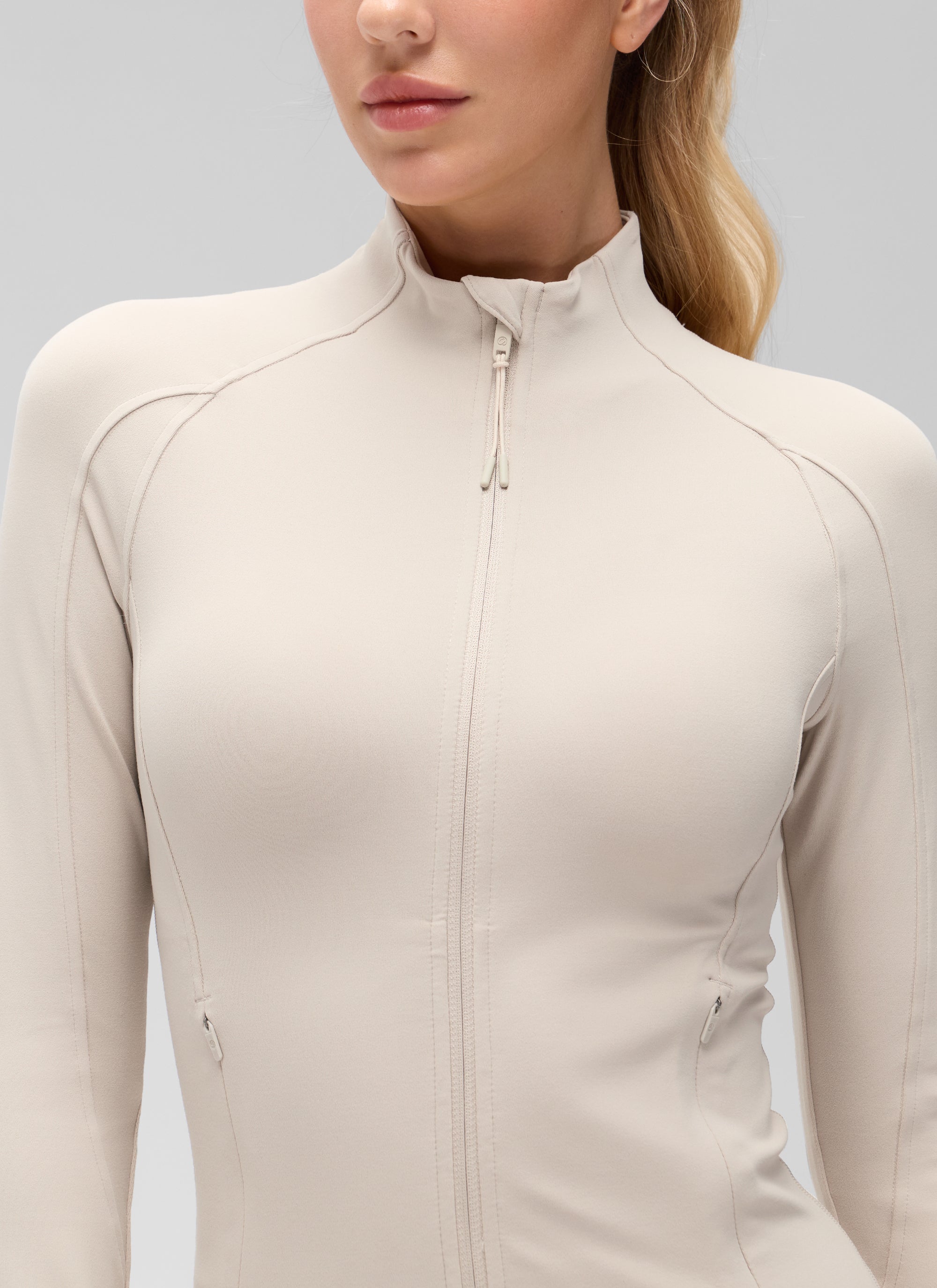 CRZ YOGA Wanita Butterluxe Jaket Pakaian Luar Berzip Penuh Berpoket Potong Warna Coklat Mojave