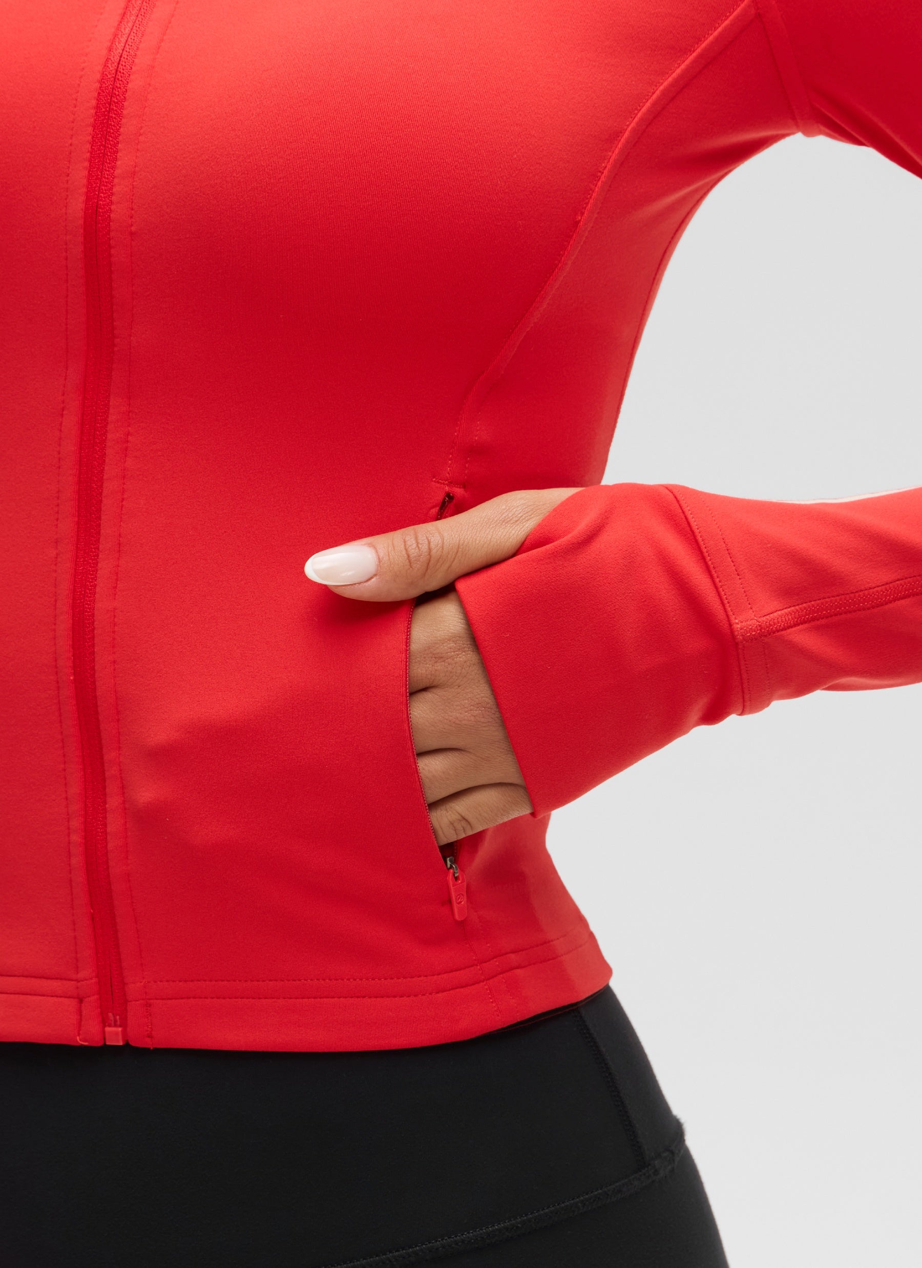 CRZ YOGA Wanita Butterluxe Jaket Pakaian Luar Berzip Penuh Berpoket Potong Merah Tua