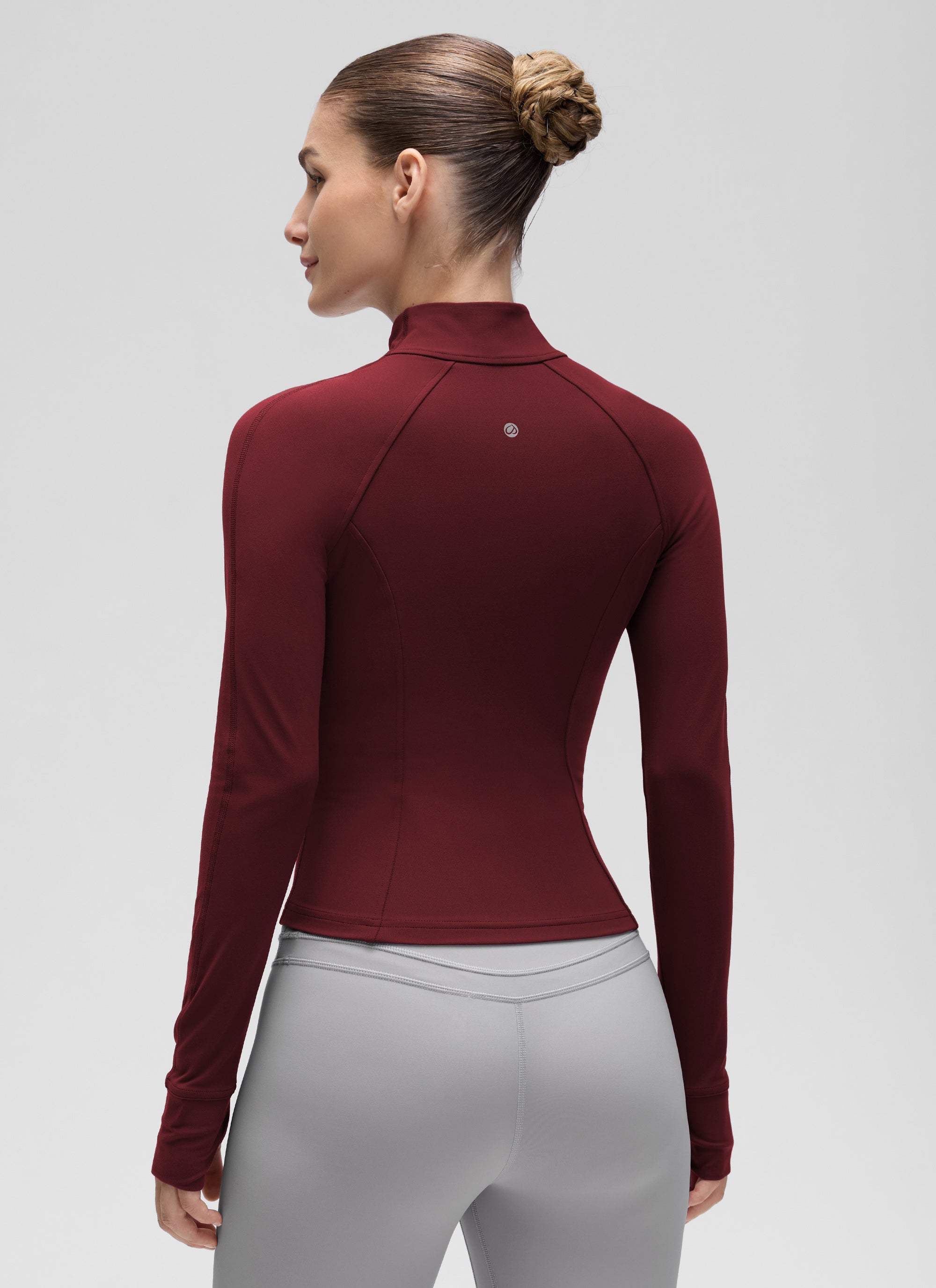 CRZ YOGA Wanita Butterluxe Jaket Pakaian Luar Berzip Penuh Berpoket Potongan Merah Merlot