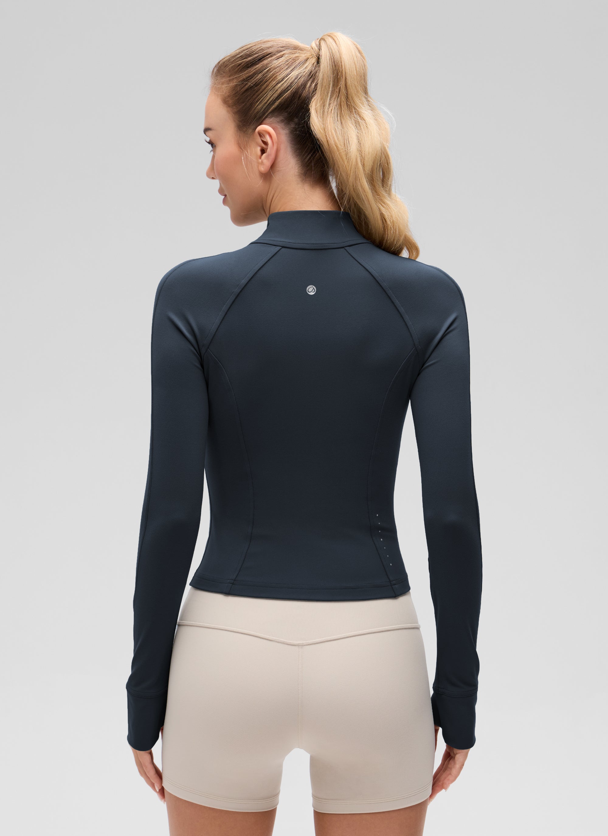 CRZ YOGA Wanita Butterluxe Jaket Pakaian Luar Berzip Penuh Berpoket Potongan Warna Biru Laut Sejati