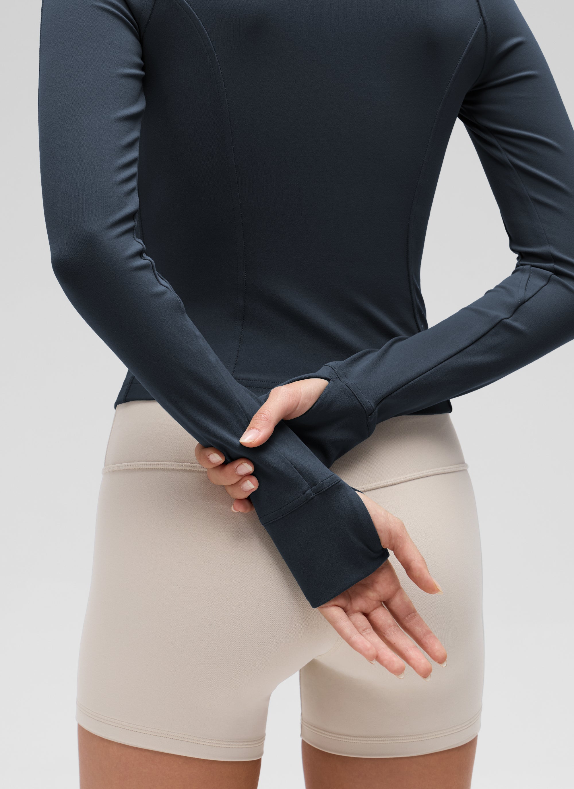 CRZ YOGA Wanita Butterluxe Jaket Pakaian Luar Berzip Penuh Berpoket Potongan Warna Biru Laut Sejati