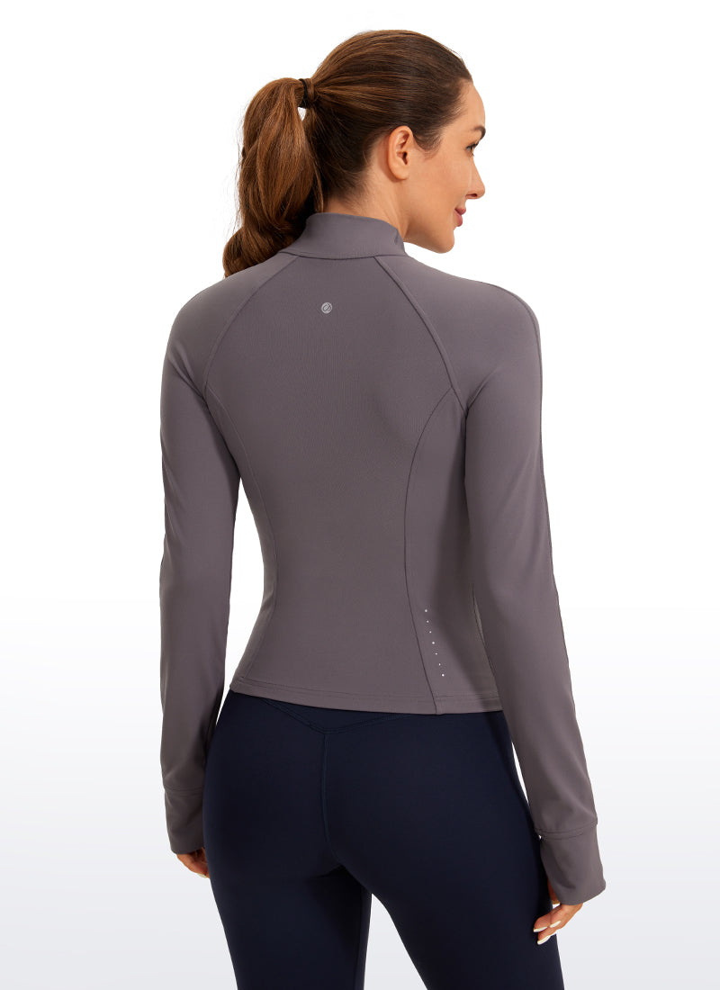 CRZ YOGA Women's Butterluxe Cropped Pocket Outerwear Full Zip Jackets Tornado