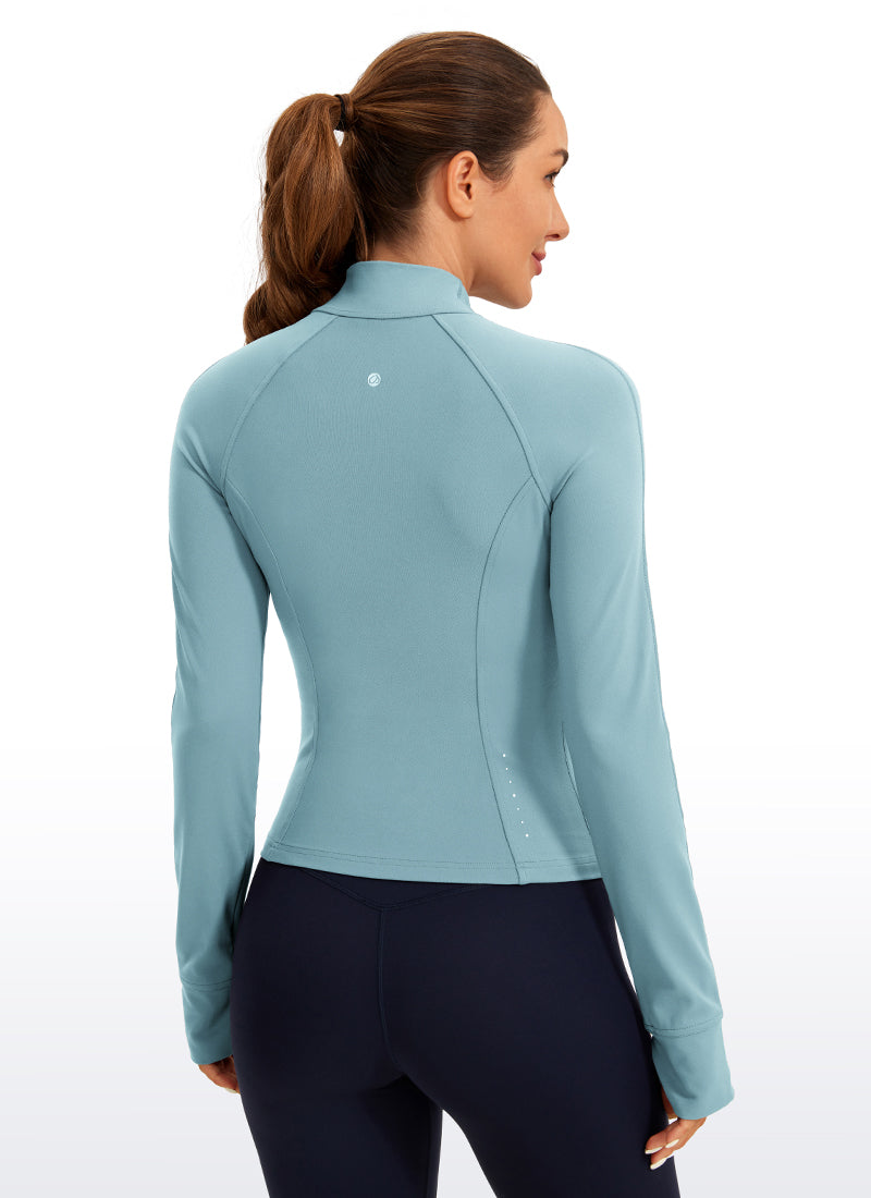 CRZ YOGA Women's Butterluxe Cropped Pocket Outerwear Full Zip Jackets Pure Blue