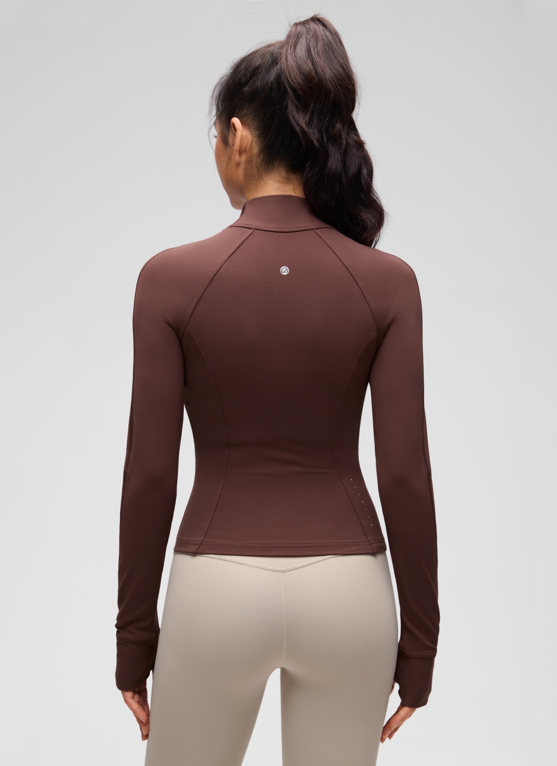CRZ YOGA Wanita Butterluxe Jaket Pakaian Luar Berzip Penuh Berpoket Potong Warna Taupe