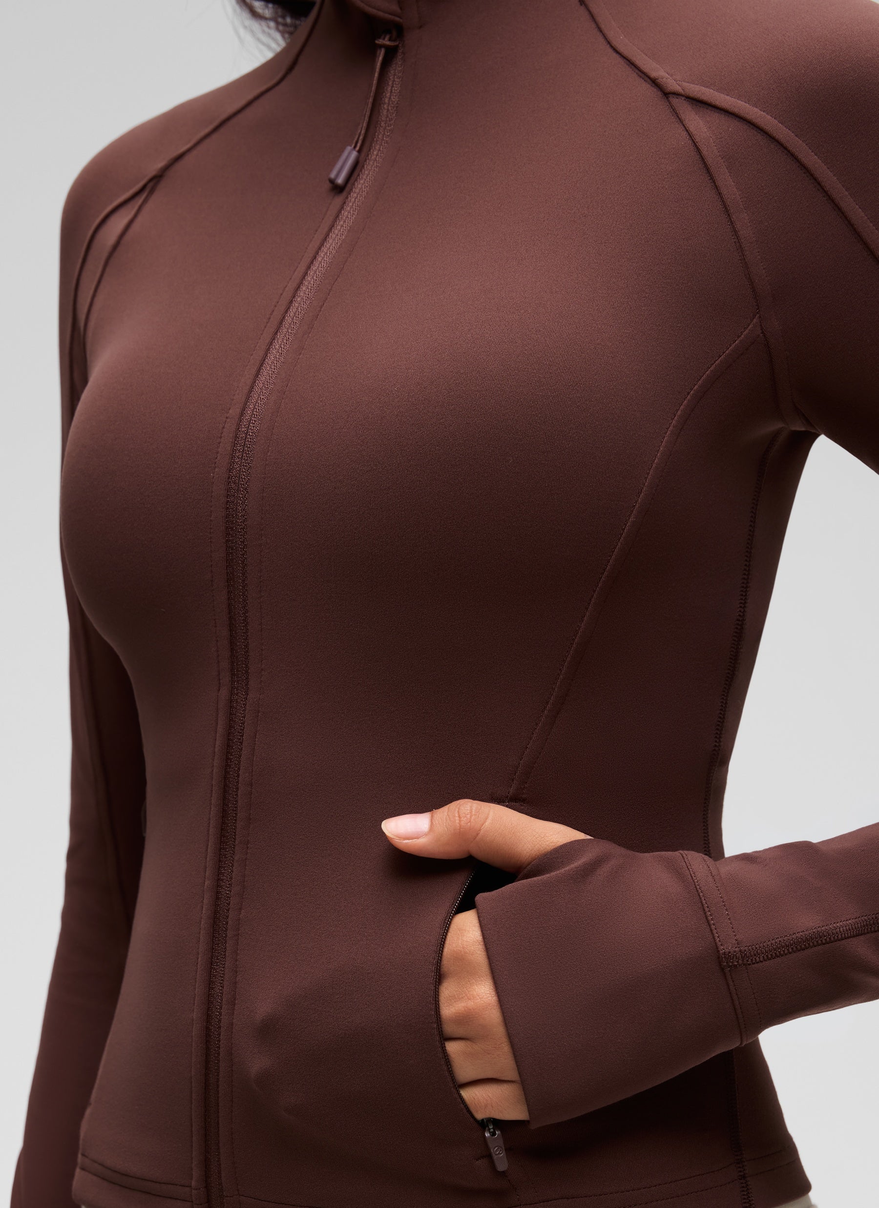 CRZ YOGA Wanita Butterluxe Jaket Pakaian Luar Berzip Penuh Berpoket Potong Warna Taupe