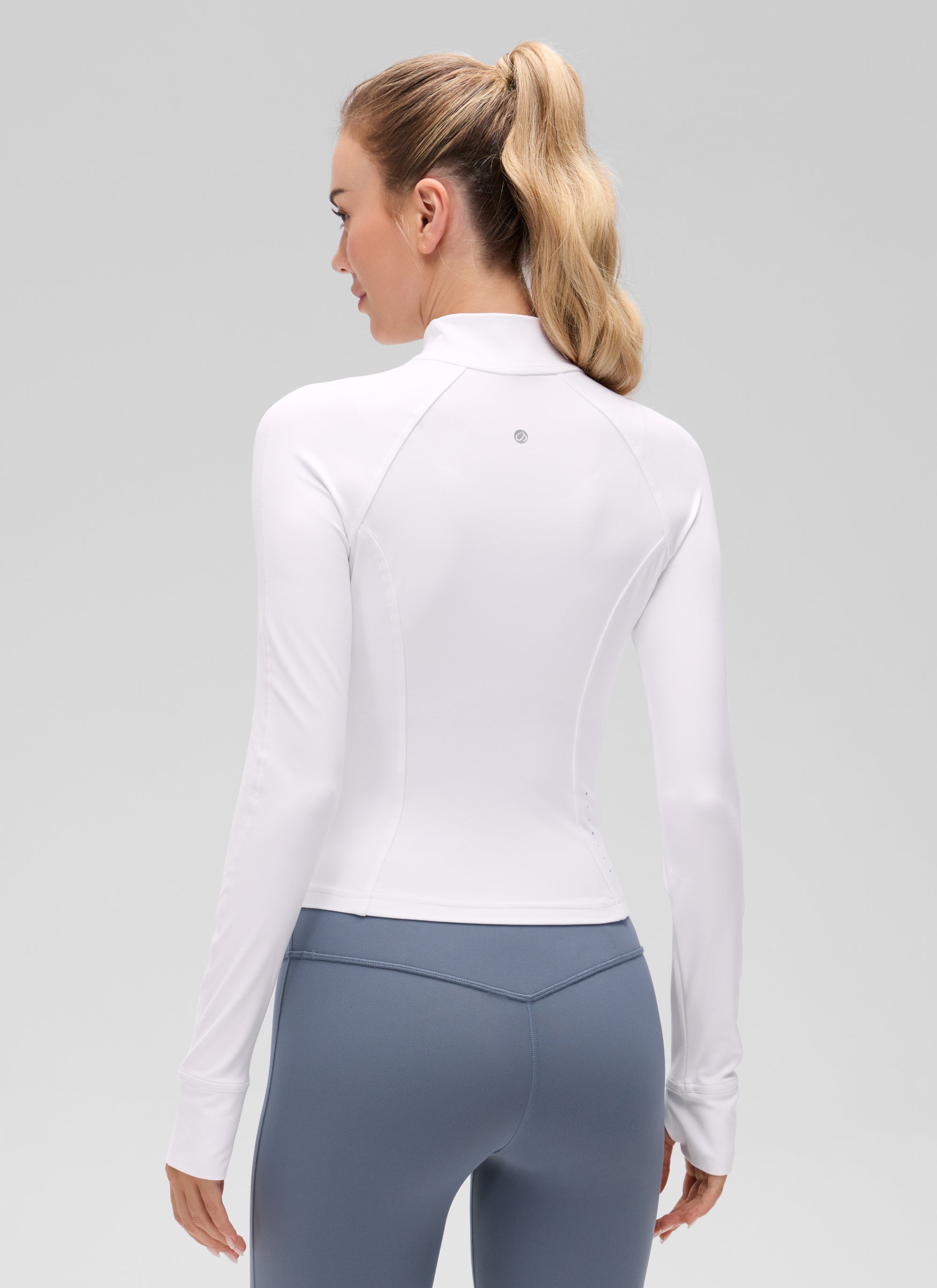 CRZ YOGA Wanita Butterluxe Jaket Pakaian Luar Berzip Penuh Berpoket Potong Putih