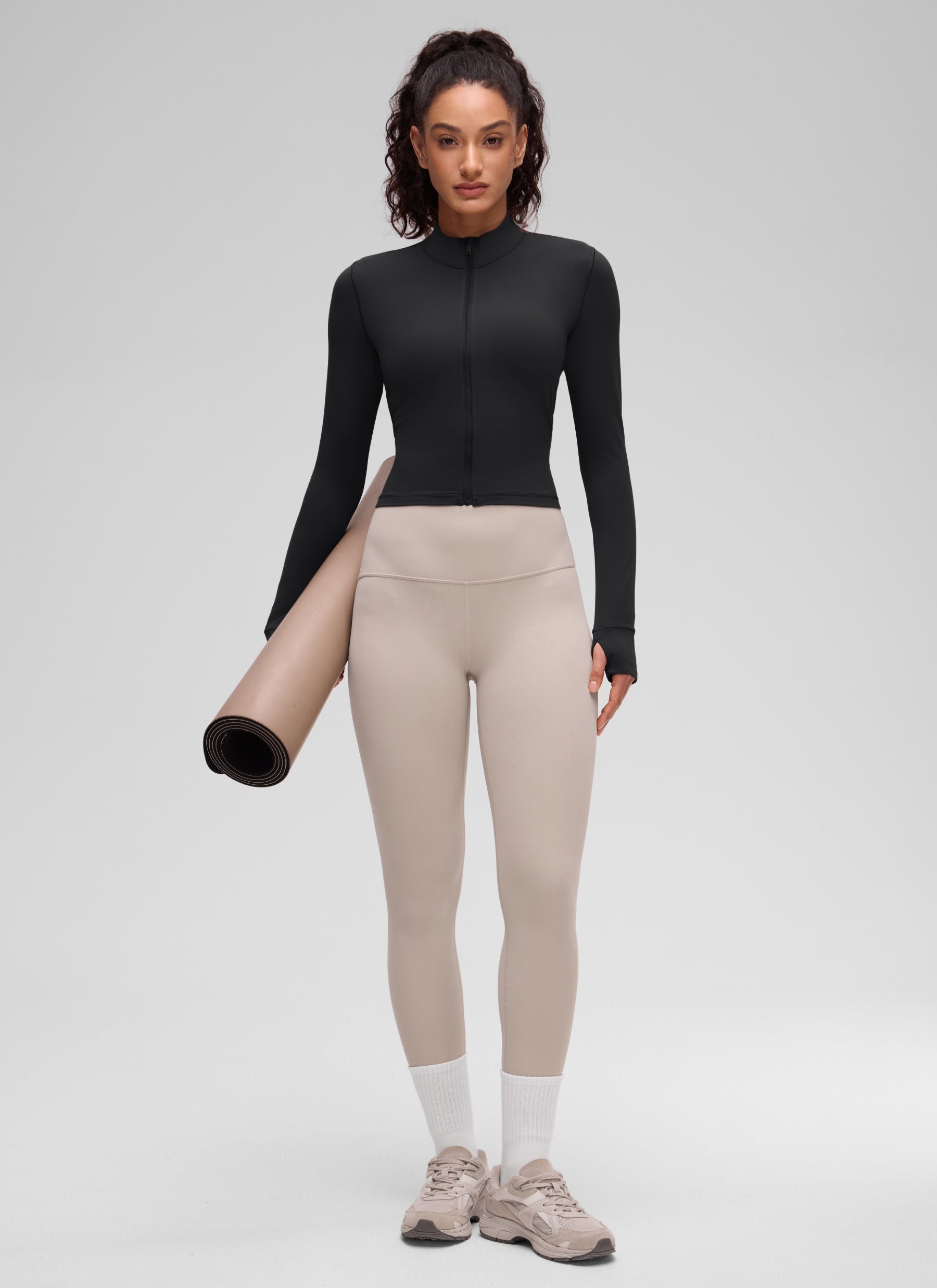 Áo khoác ngoài Butterluxe dành cho nữ của CRZ YOGA, có khóa kéo toàn bộ, màu đen