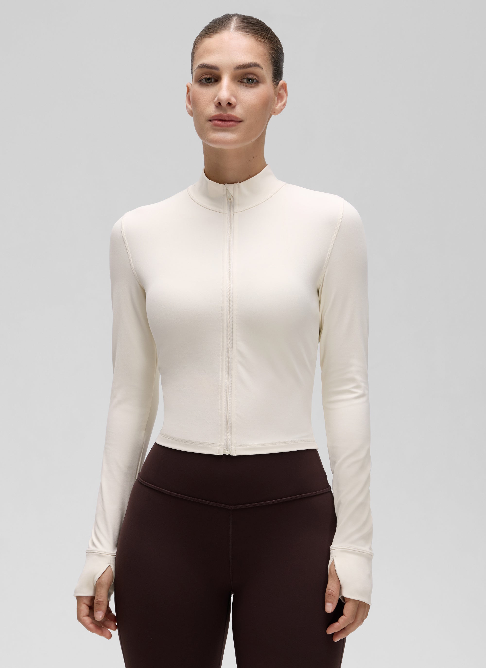 Áo khoác ngoài Butterluxe dành cho nữ của CRZ YOGA, có khóa kéo toàn bộ, màu Trắng và Màu mơ
