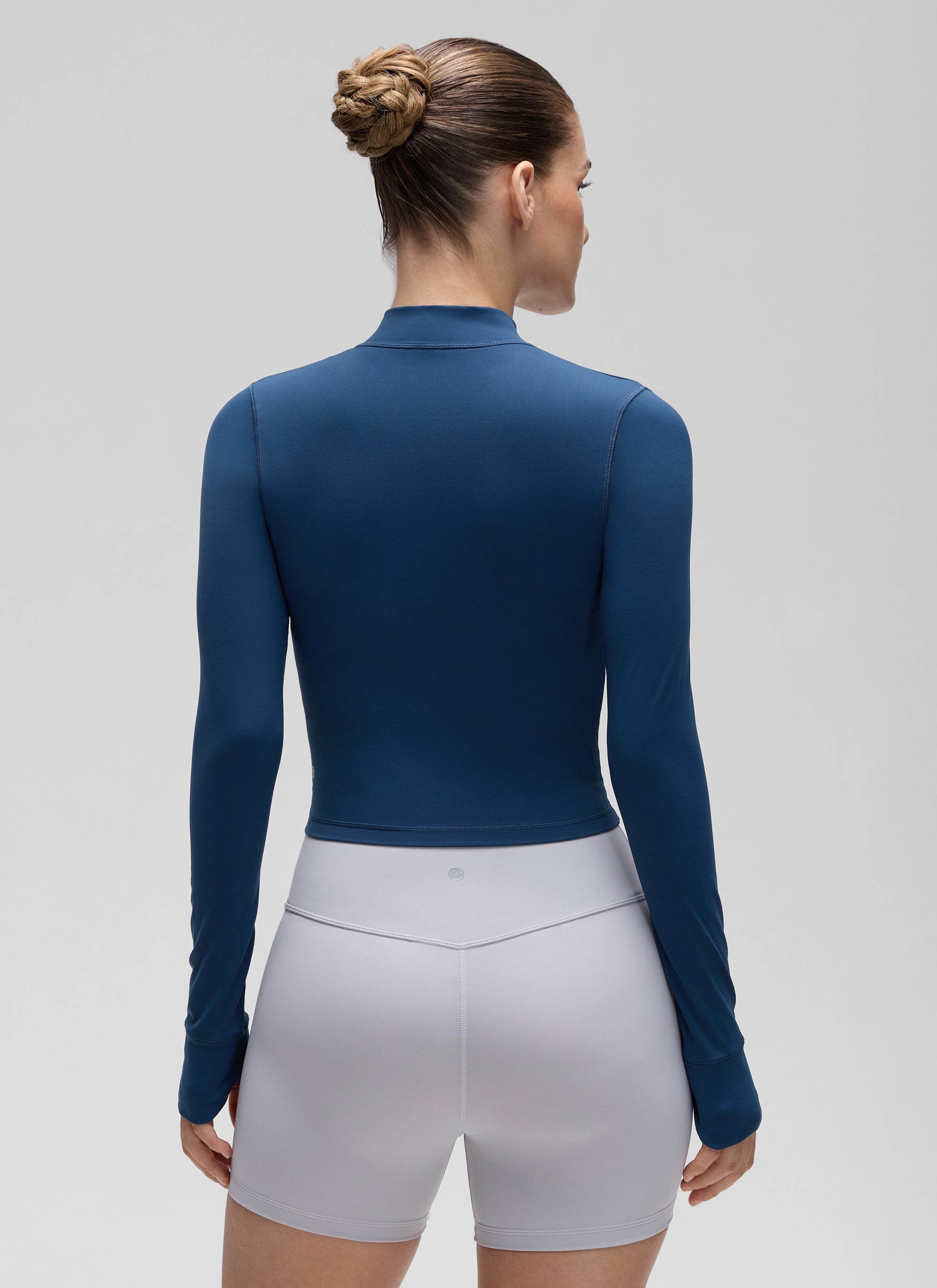 Áo khoác ngoài Butterluxe dành cho nữ của CRZ YOGA, có khóa kéo toàn bộ, màu xanh hải quân kiểu Pháp