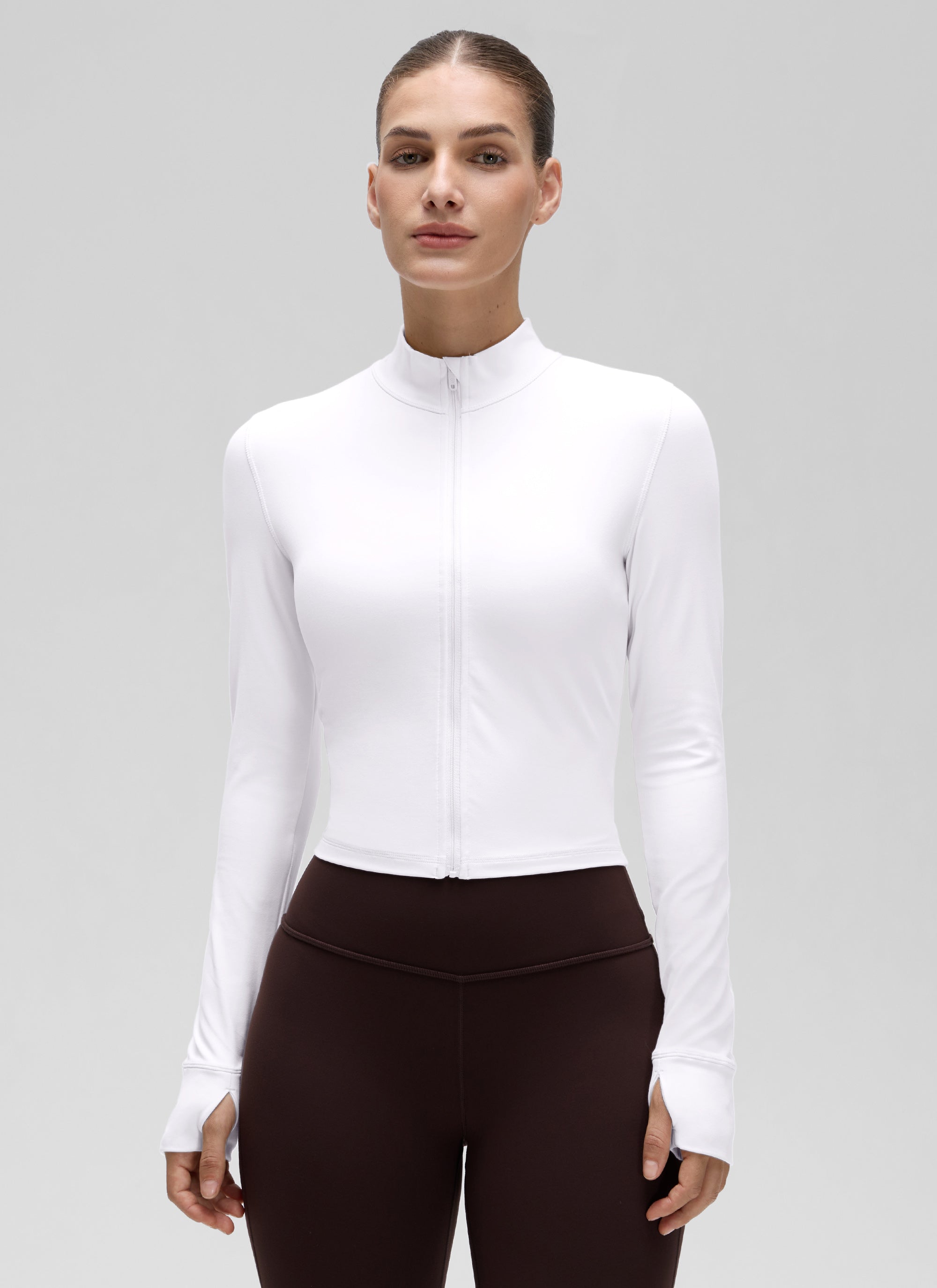 Áo khoác ngoài Butterluxe dành cho nữ của CRZ YOGA, có khóa kéo toàn bộ, màu trắng