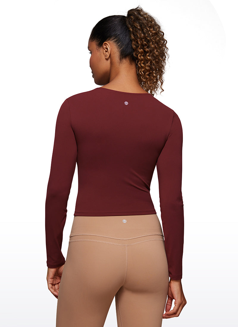 CRZ YOGA Women's Slim Fit Yoga Butterluxe Crop Long Sleeves Front Seam Noctilucence Red