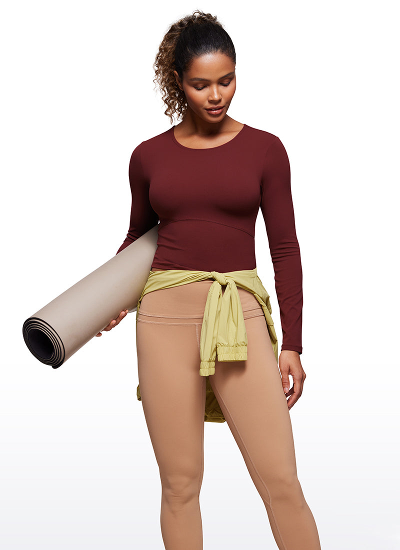 CRZ YOGA Women's Slim Fit Yoga Butterluxe Crop Long Sleeves Front Seam Noctilucence Red