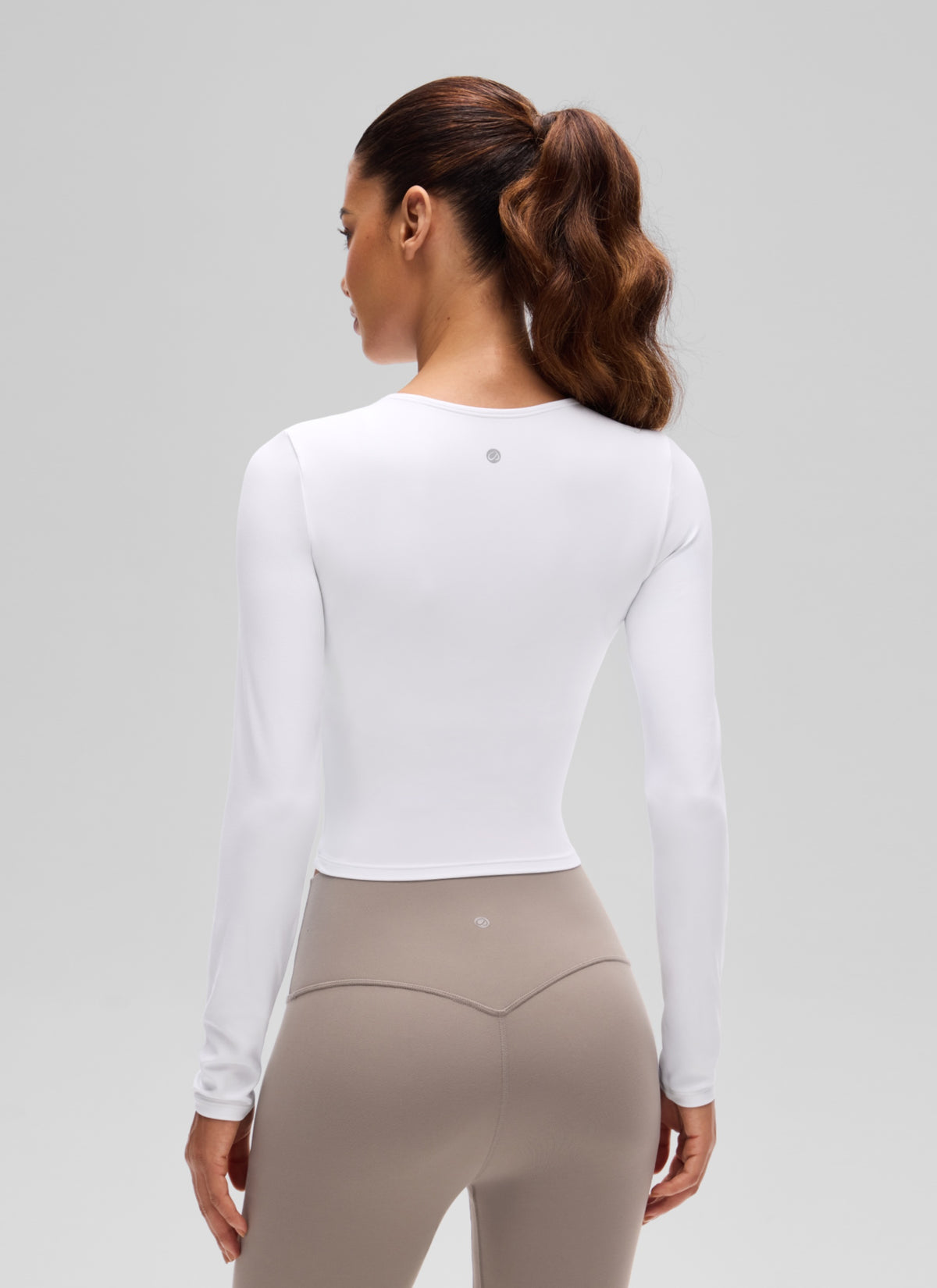 CRZ YOGA Women's Slim Fit Yoga Butterluxe Crop Long Sleeves Front Seam White @model_info:J